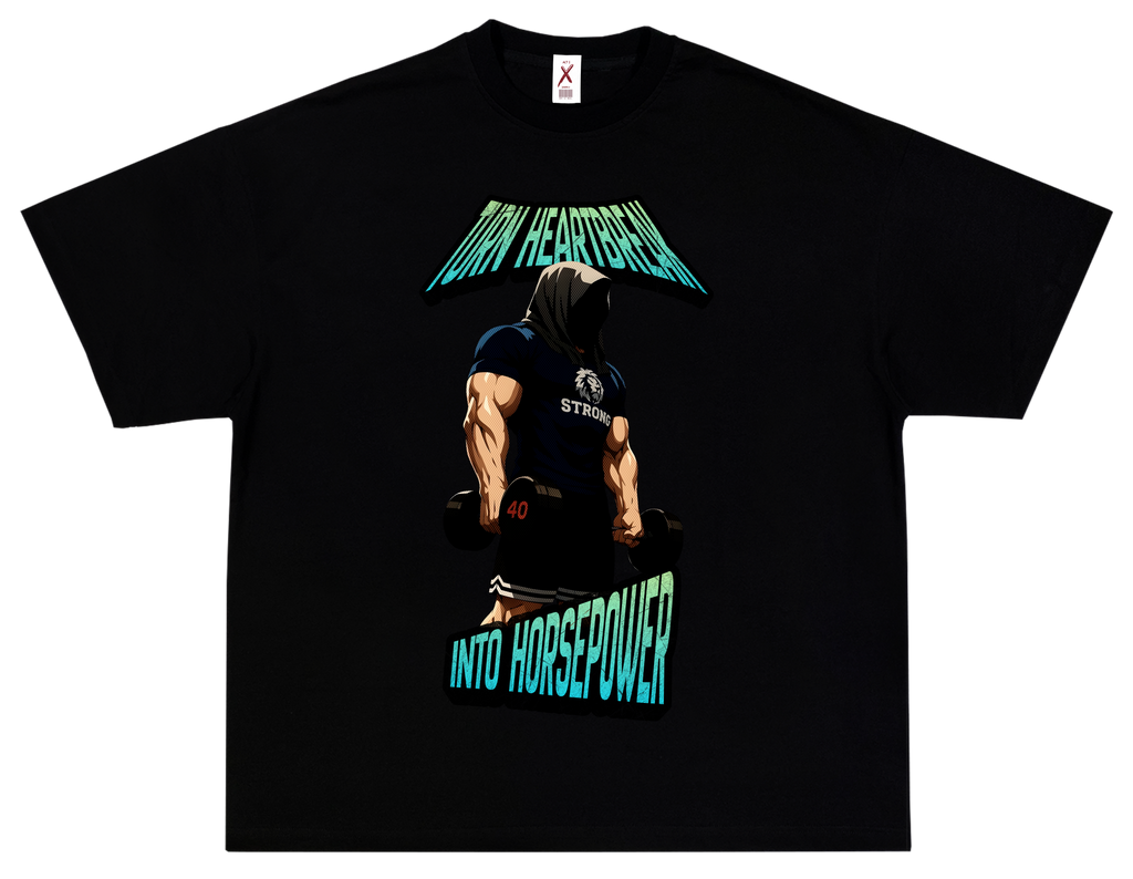 HEARTBREAK INTO HORSEPOWER – OVERSIZED TERRY T-SHIRT (GYM)